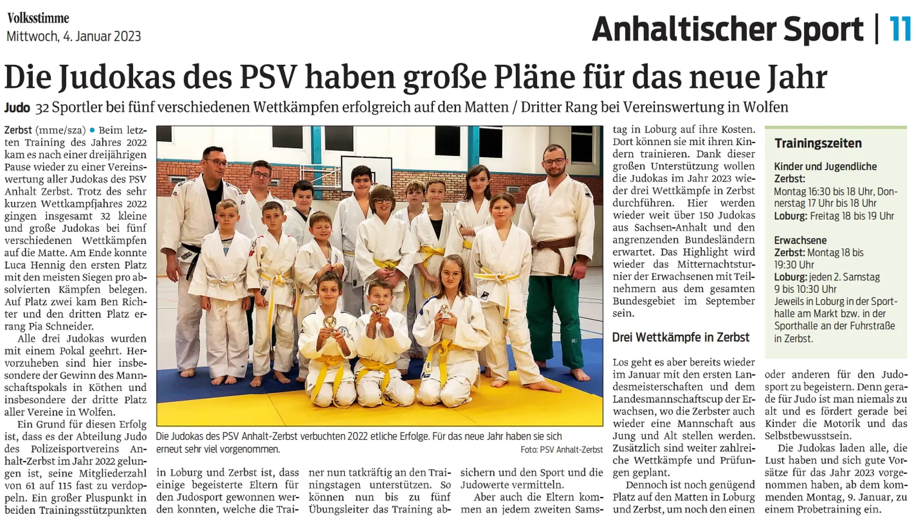 PSV Anhalt Zerbst in Zeitung